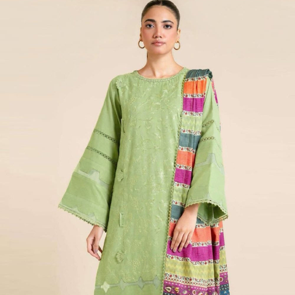 3PC UNSTITCHED HEAVY EMBROIDERED SUIT