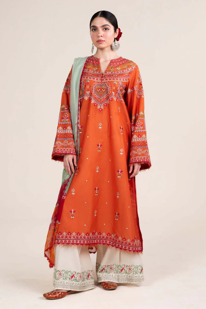 Dhanak-3PC Embroidered Shirt with Digital Printed Wool Shawl - 167