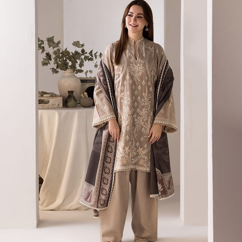 3PC UNSTITCHED HEAVY EMBROIDERED SUIT