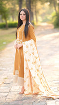 Dhanak-3PC Embroidered Shirt with Dhanak Embroidered Shawl