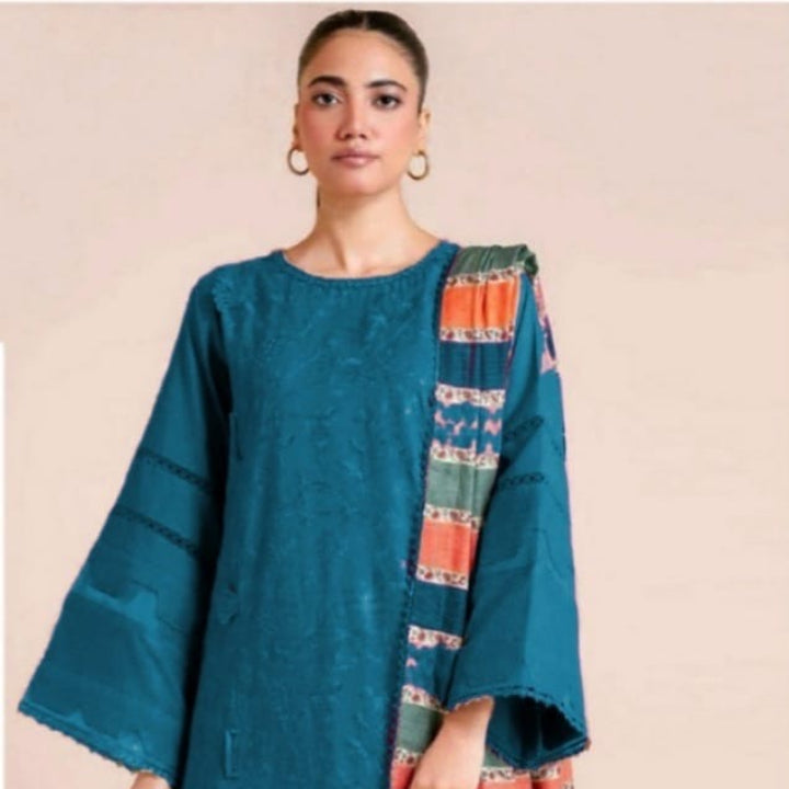 3PC UNSTITCHED HEAVY EMBROIDERED SUIT