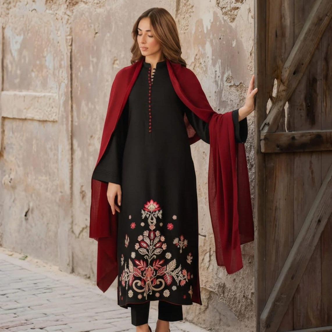 QALAMKAR - 3PC LAWN EMBROIDERED SUIT | 1700
