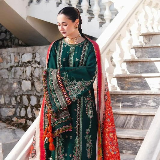 QALAMKAR - 3PC LAWN EMBROIDERED SUIT \ 1080