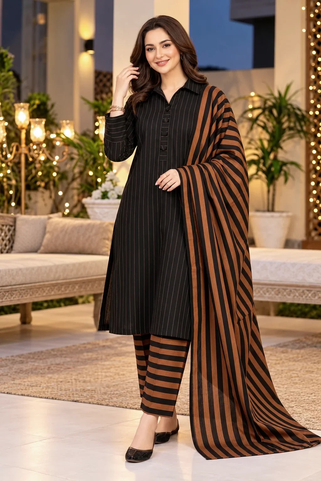 WINTER MARINA SUSI 3 PCS SUIT Black with Brown