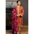 ELEGANT DHANK SUIT WITH HEAVY NECK EMBROIDERY & PRINTED SHAWL -MG